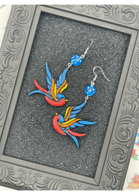 Tattoo Love Painted Swallow Earrings