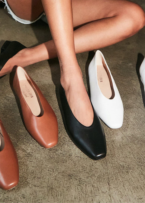 Slick Ballet Flats Black Leather