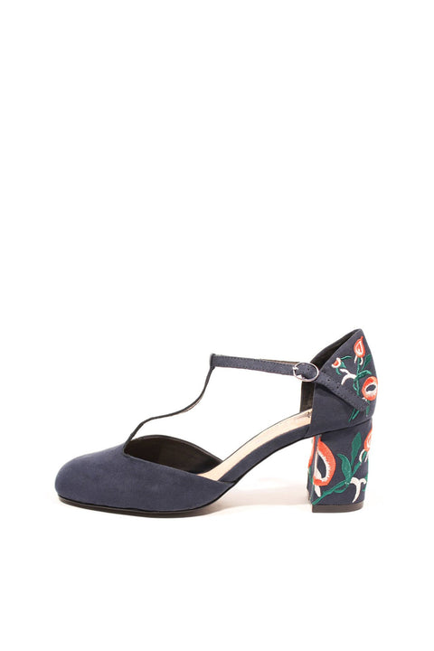 Frenchie T-Strap Embroidered Heels