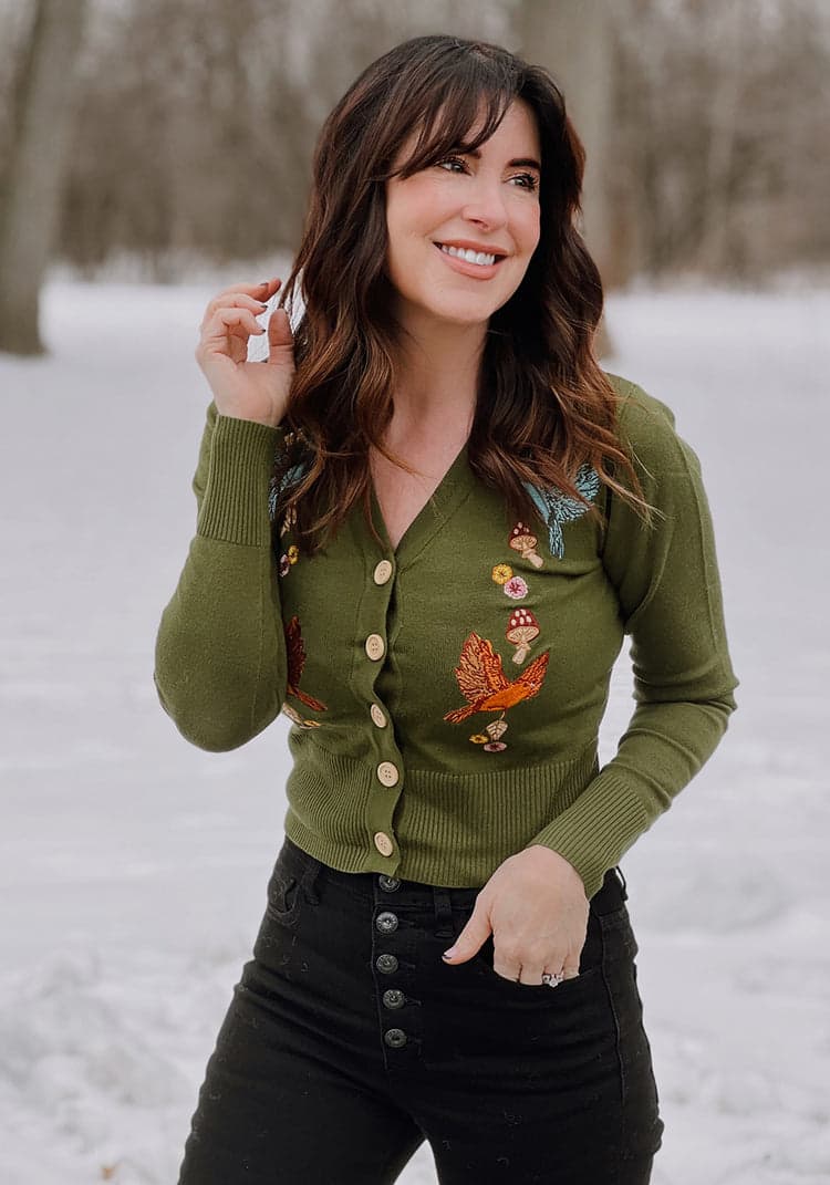 Forest Fly-By Embroidered Cardigan