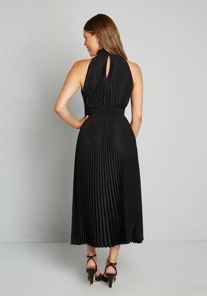 Black Halter Tea Length Dress