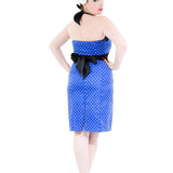 Blue & White Polka Dot Halter Wiggle Dress