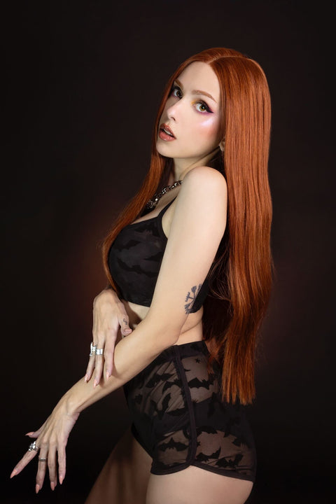 The Sinister Set - BATS - Sheer Velvet Flocked Bra & Shorts Separates