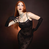 Sheer Hourglass Maxi Dress - Velvet Flocked Spider Webs