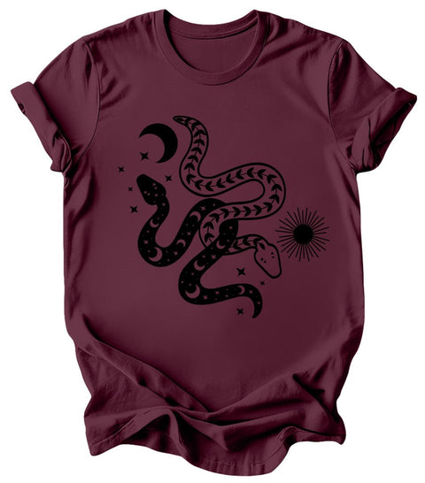 Celestial Snakes T-Shirt: Burgundy or Emerald