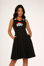 Rose Skulls Embroider Swing Dress