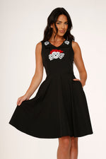 Rose Skulls Embroider Swing Dress
