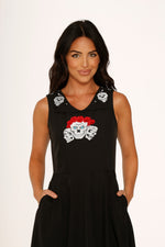 Rose Skulls Embroider Swing Dress