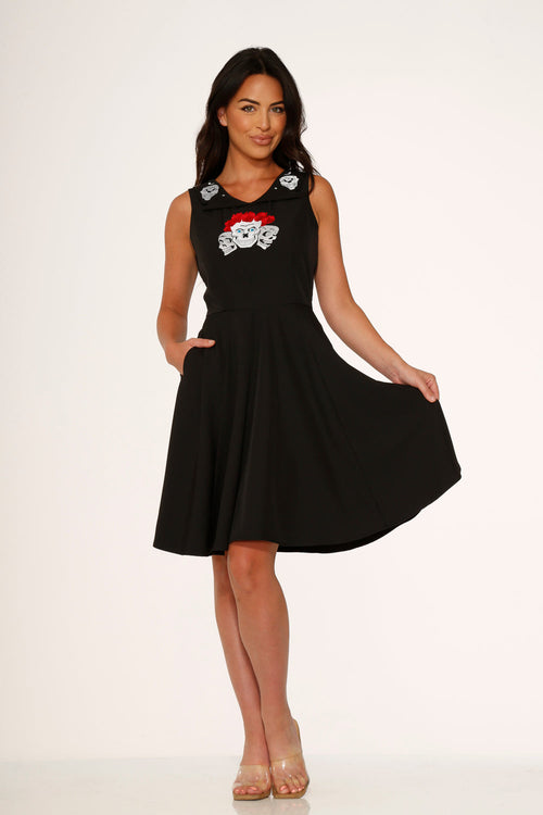 Rose Skulls Embroider Swing Dress
