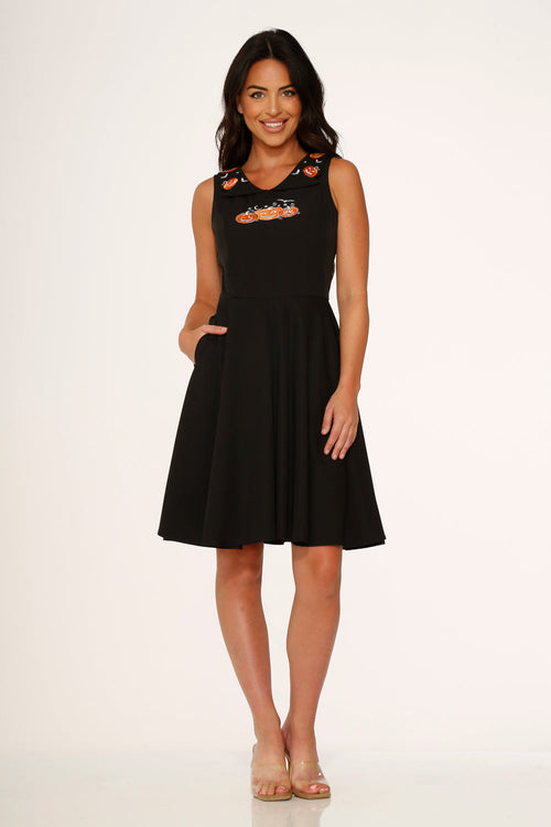 Halloween Pumpkin Embroidery Swing Dress