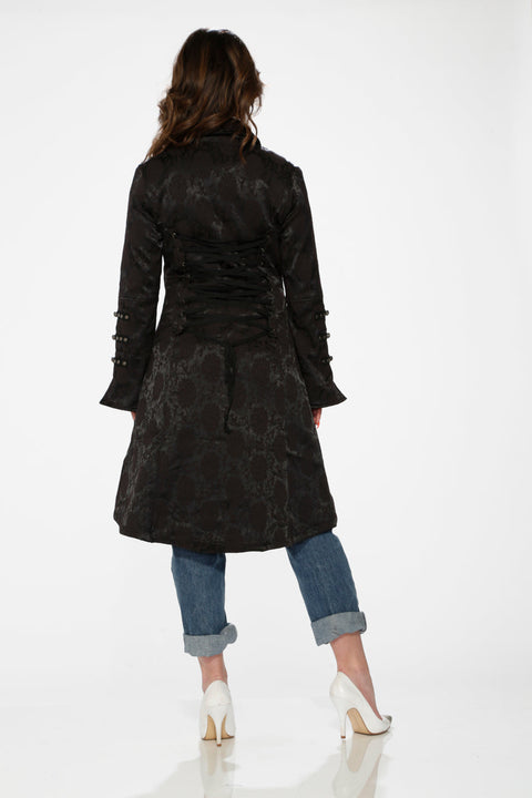 Black Brocade High-low Coat