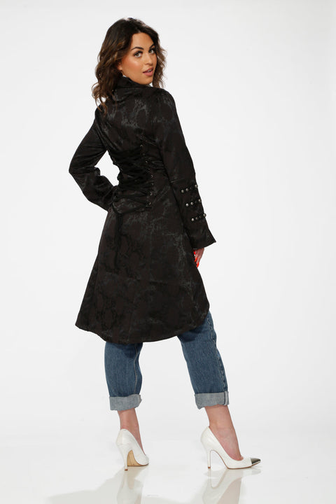 Black Brocade High-low Coat