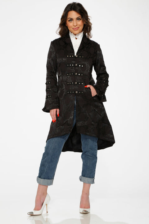 Black Brocade High-low Coat