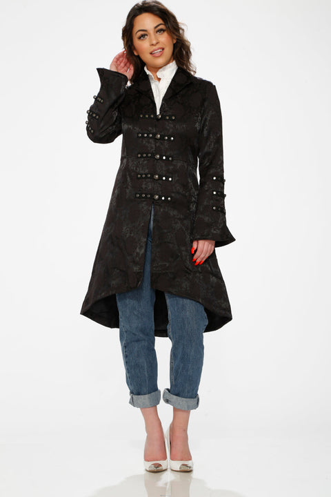 Black Brocade High-low Coat
