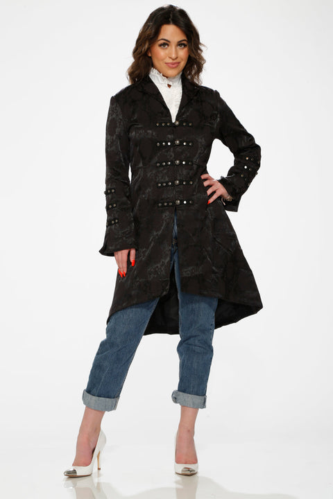 Black Brocade High-low Coat