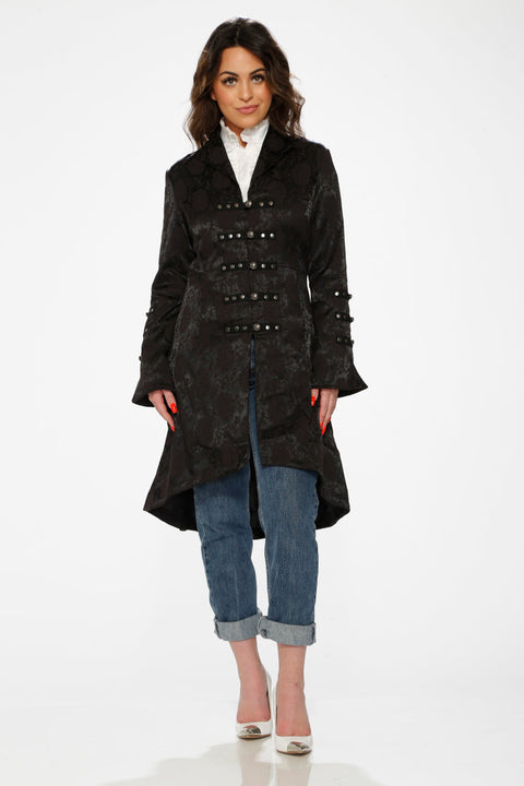 Black Brocade High-low Coat
