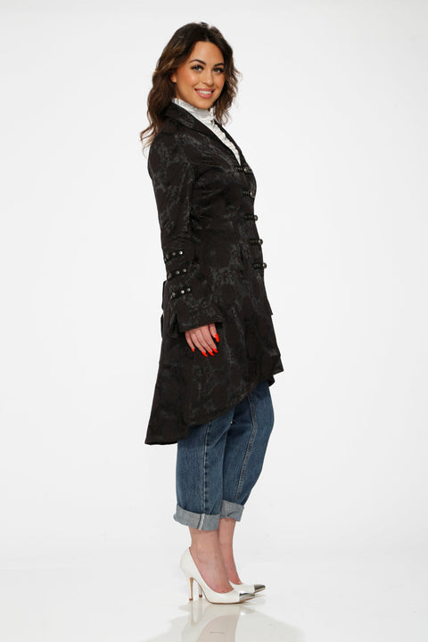 Black Brocade High-low Coat