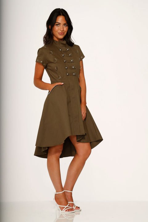 Battalion Olive Hi-Lo Swing Dress