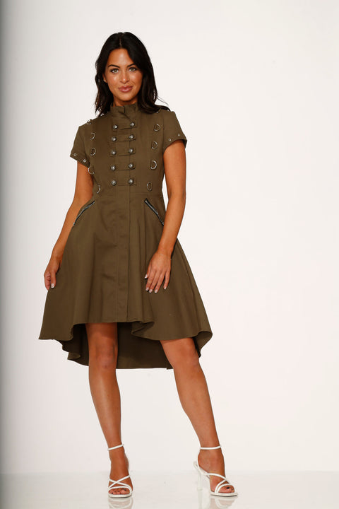 Battalion Olive Hi-Lo Swing Dress