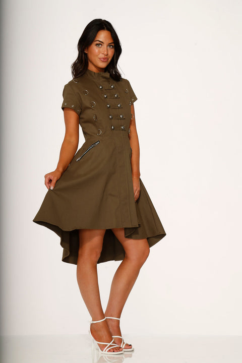 Battalion Olive Hi-Lo Swing Dress