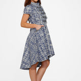 Blue Jacquard High-Low Dress