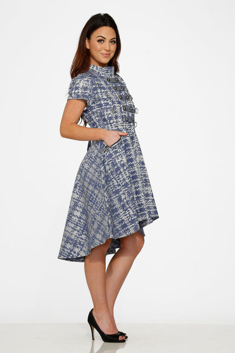 Blue Jacquard High-Low Dress