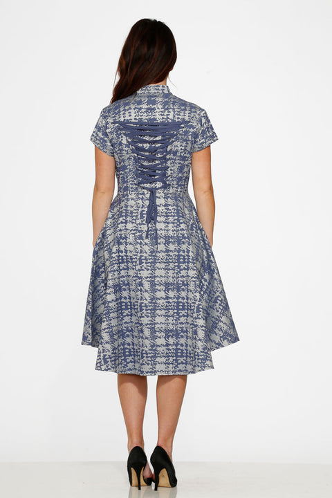 Blue Jacquard High-Low Dress
