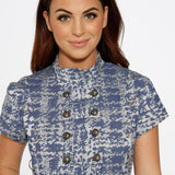 Blue Jacquard High-Low Dress