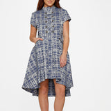 Blue Jacquard High-Low Dress