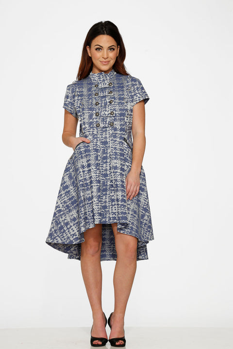 Blue Jacquard High-Low Dress