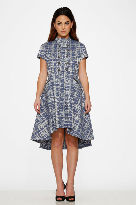 Blue Jacquard High-Low Dress