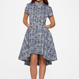 Blue Jacquard High-Low Dress