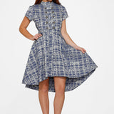 Blue Jacquard High-Low Dress