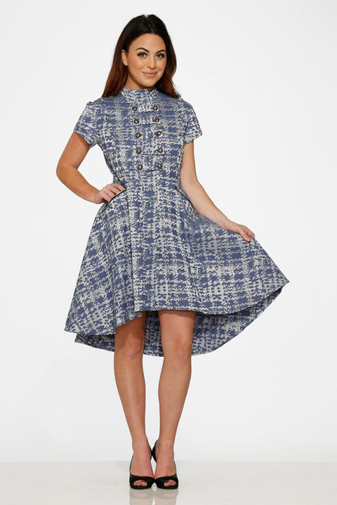 Blue Jacquard High-Low Dress