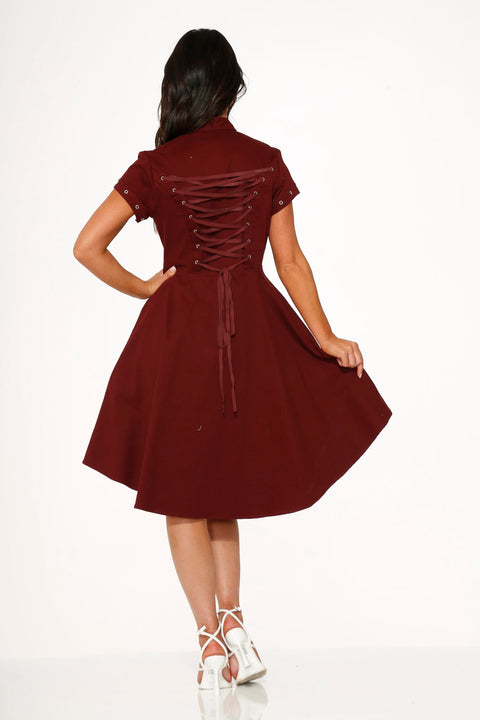 Battalion Burgundy Hi-Lo Swing Dress
