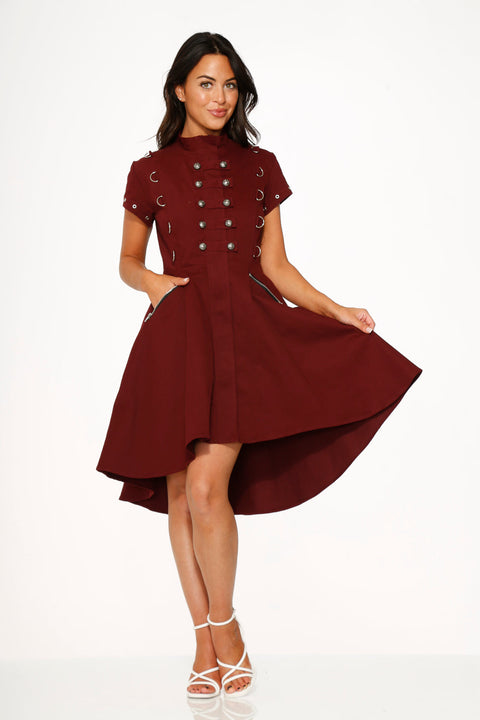 Battalion Burgundy Hi-Lo Swing Dress