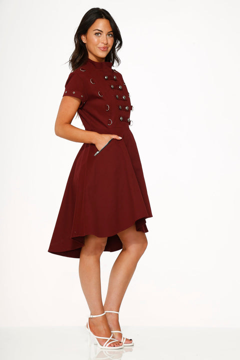 Battalion Burgundy Hi-Lo Swing Dress