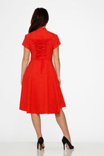 Red Jacquard Battalion Swing Dress