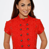 Red Jacquard Battalion Swing Dress