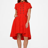 Red Jacquard Battalion Swing Dress
