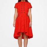 Red Jacquard Battalion Swing Dress