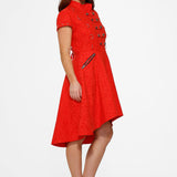 Red Jacquard Battalion Swing Dress