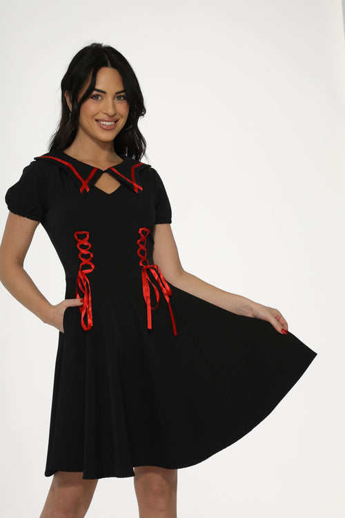 Black & Red Trim Gothic Swing Dress
