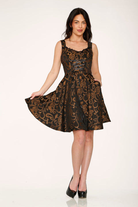 Black Gold Gothic Swing Dress