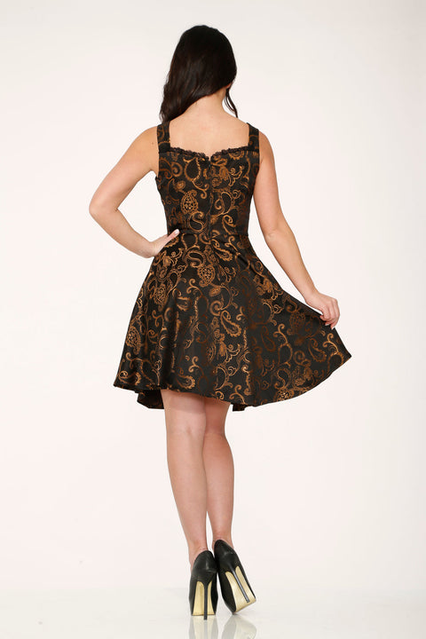 Black Gold Gothic Swing Dress