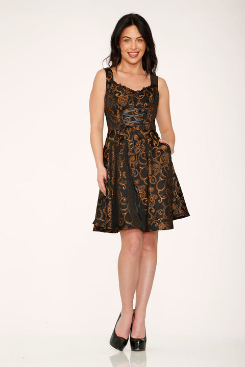 Black Gold Gothic Swing Dress