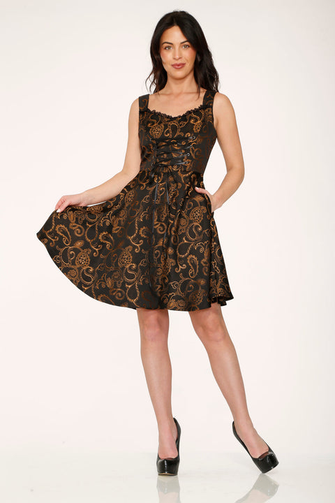 Black Gold Gothic Swing Dress