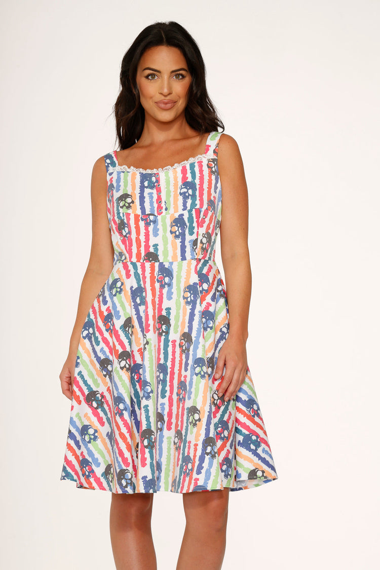 White Skulls Rainbow Swing Dress