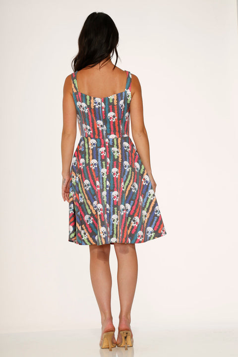 Black Skulls Rainbow Swing Dress