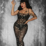 Sheer Hourglass Maxi Dress - Metallic Moon & Stars